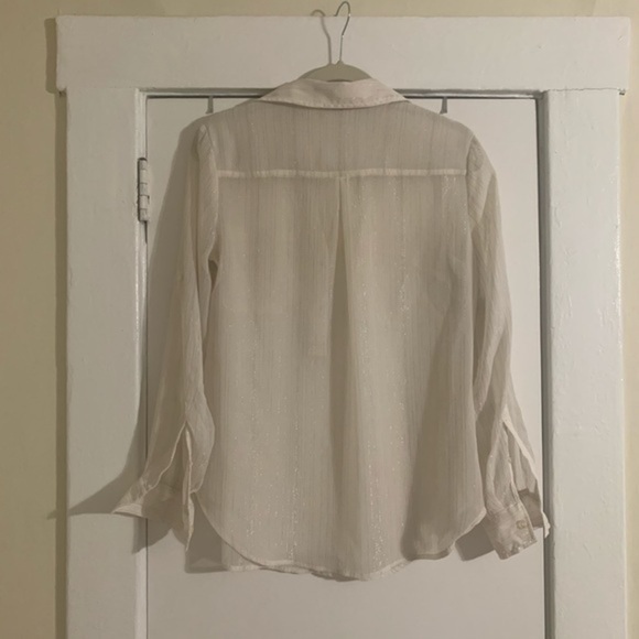 New‎ York & Company Cream Sheer PinStripe Top Small - Picture 7 of 7